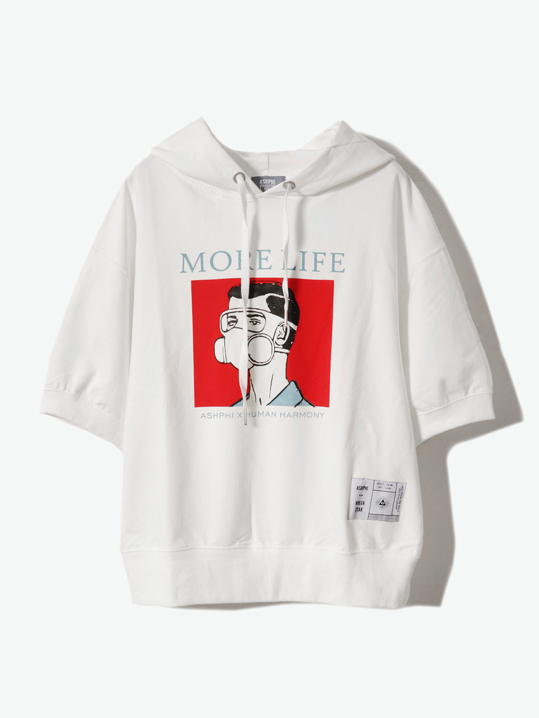 ASH'PHI|男|ASH'PHI MoreLife 复古印花中袖连帽卫衣