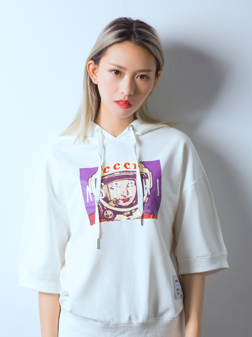 ASH'PHI|女|ASH'PHI 宇航员 女款复古印花中袖连帽卫衣